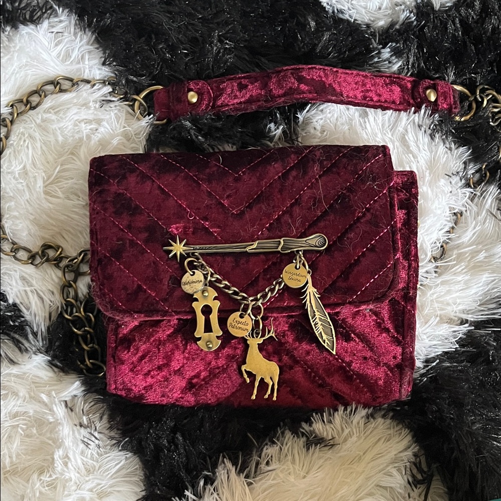 Harry Potter Velvet Quilted Crossbody Bag in Deep Burgundy